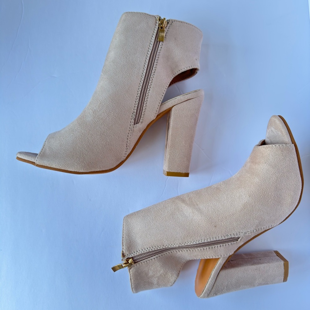 Chic Beige Peep-Toe Ankle Boots Size 8